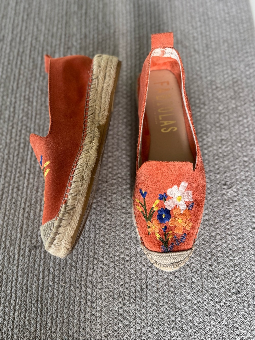 Fabiolas Floral Embroidered Coral Suede Leather Espadrilles Size 38 - Picture 14 of 15